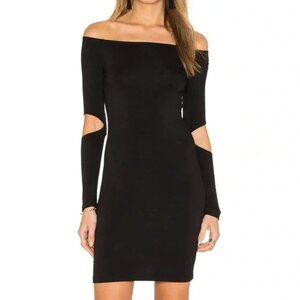 LNA Women's Off The Shoulder Mini Dress Cut out long Sleeve Bodycon Black XS